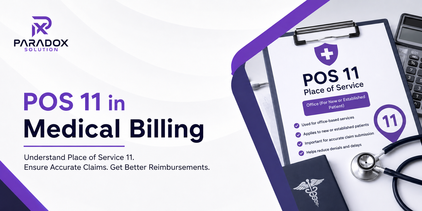 POS 11 in Medical Billing feature image explaining Place of Service 11 for office-based healthcare services, accurate claims, and better reimbursements.