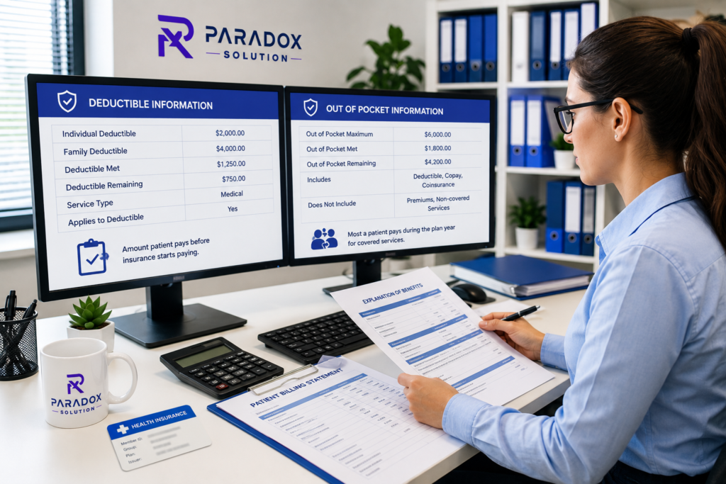Deductibles and Out of Pocket insurance benefits reviewed by a medical billing specialist